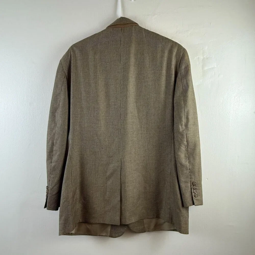 Brooks Brothers Blazer Suit Jacket Men 42 SHORT Brown Plaid Silk Wool Office